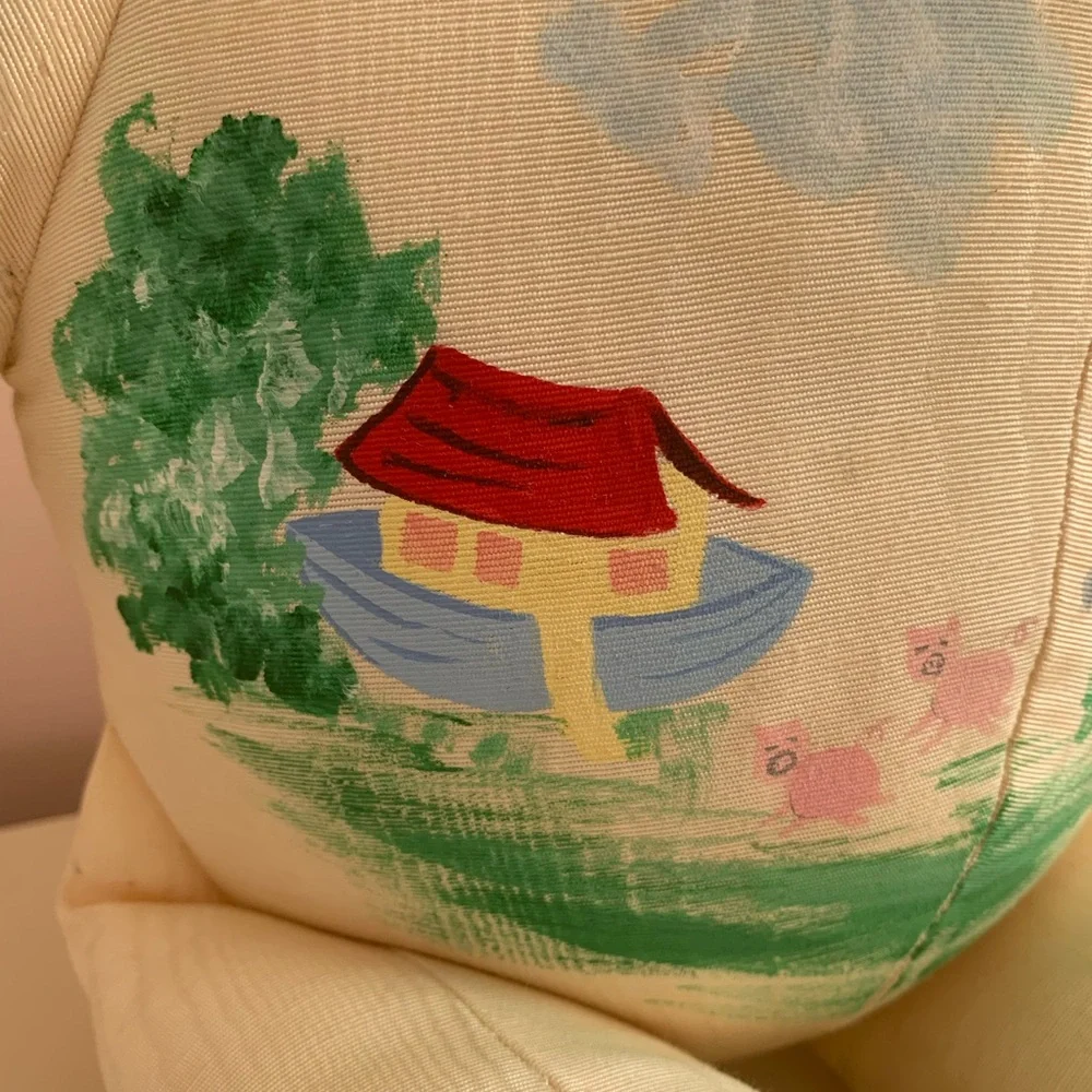 Vintage Handpainted Teddy Bear Stuffed Animal Cream Noah’s Ark Pastel Design ‘97